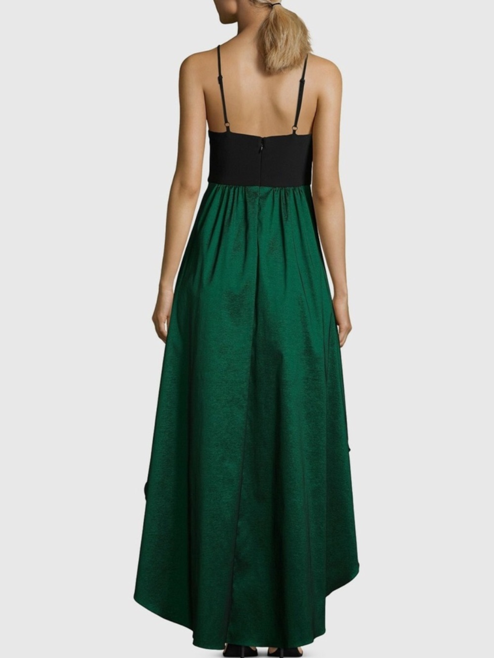 Betsy & Adam Black Green V-Neck High-Low Dress- 2 - Picture 2 of 12